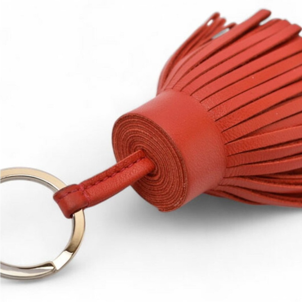 Hermes Carmen Leather Tassel Keychain Orange / Red